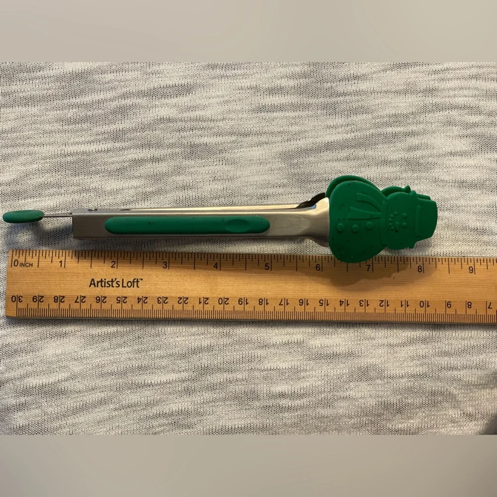 Green Silicone Christmas Snowman Mini Tongs EUC